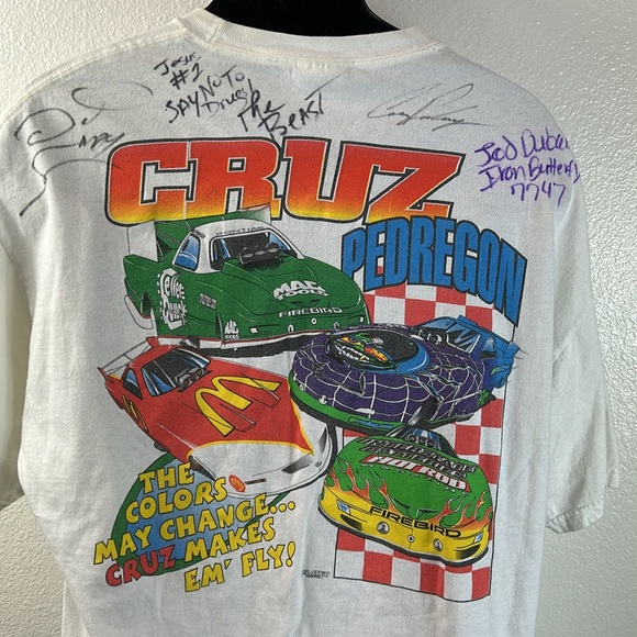 Vintage Cruz Pedregon McDonalds Racing White Tee, Signed, Men's Large - Picture 4 of 8